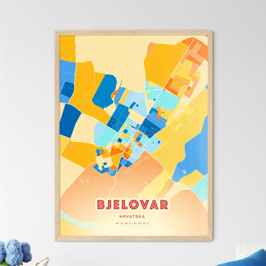 Colorful BJELOVAR CROATIA Fine Art Map Blue Orange