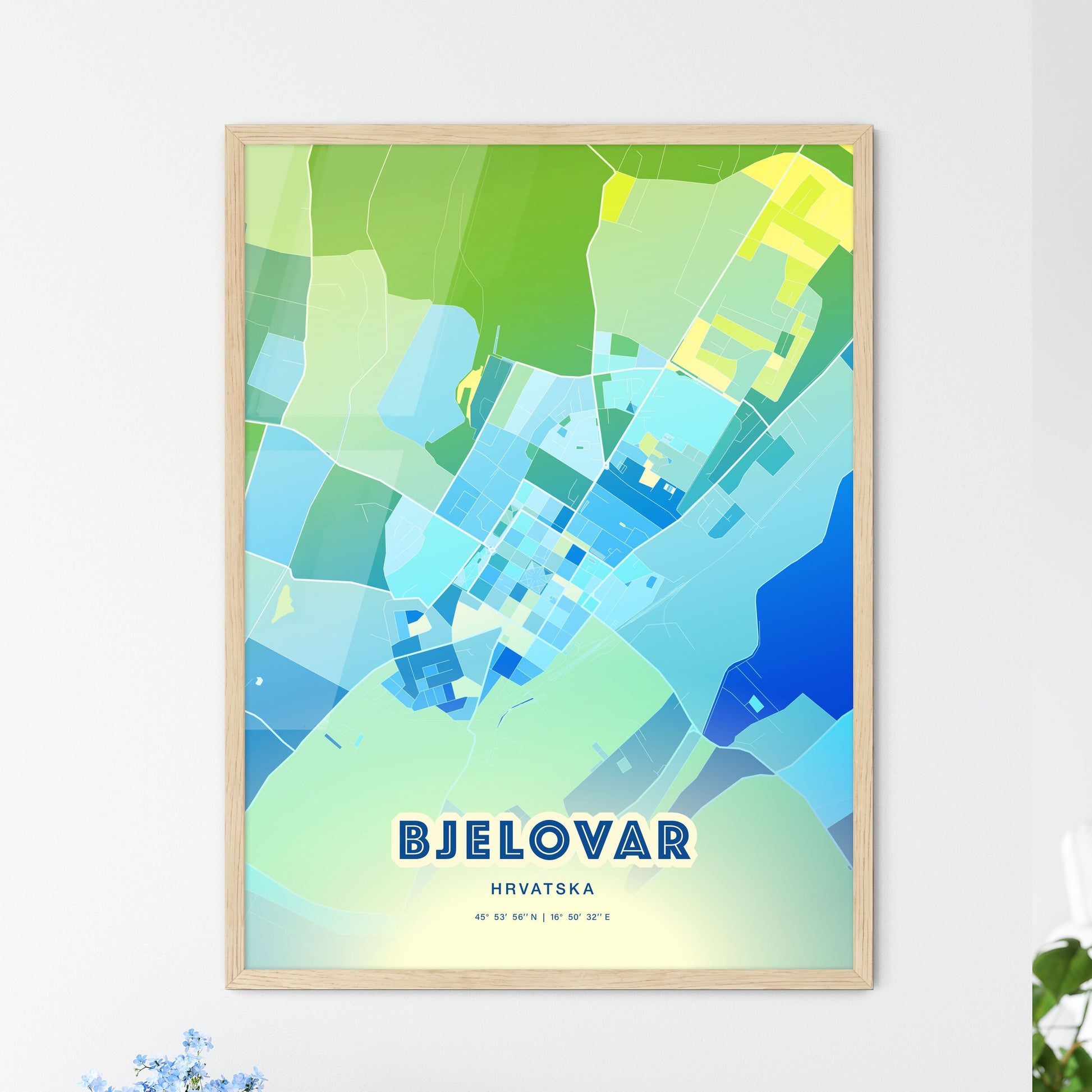 Colorful BJELOVAR CROATIA Fine Art Map Cool Blue