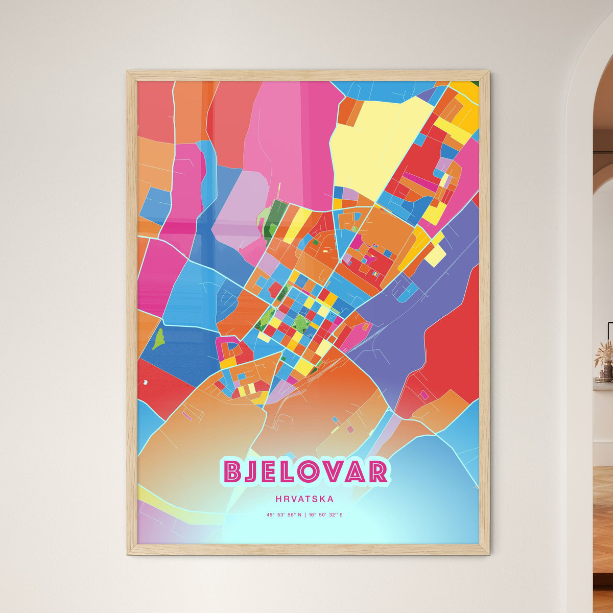 Colorful BJELOVAR CROATIA Fine Art Map Crazy Colors