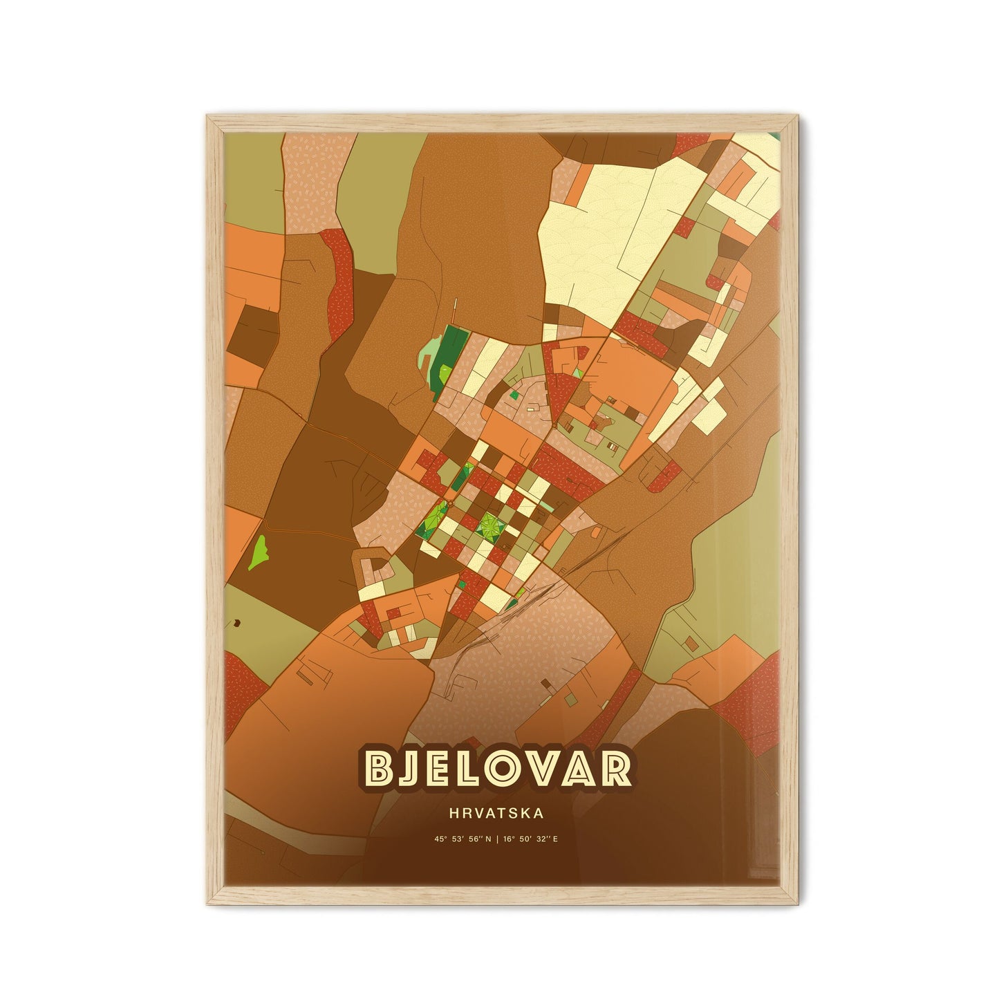 Colorful BJELOVAR CROATIA Fine Art Map Farmhouse