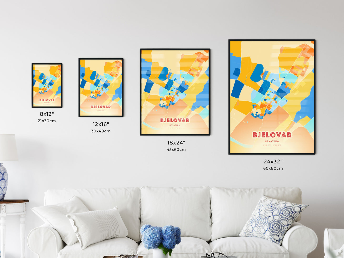 Colorful BJELOVAR CROATIA Fine Art Map Blue Orange