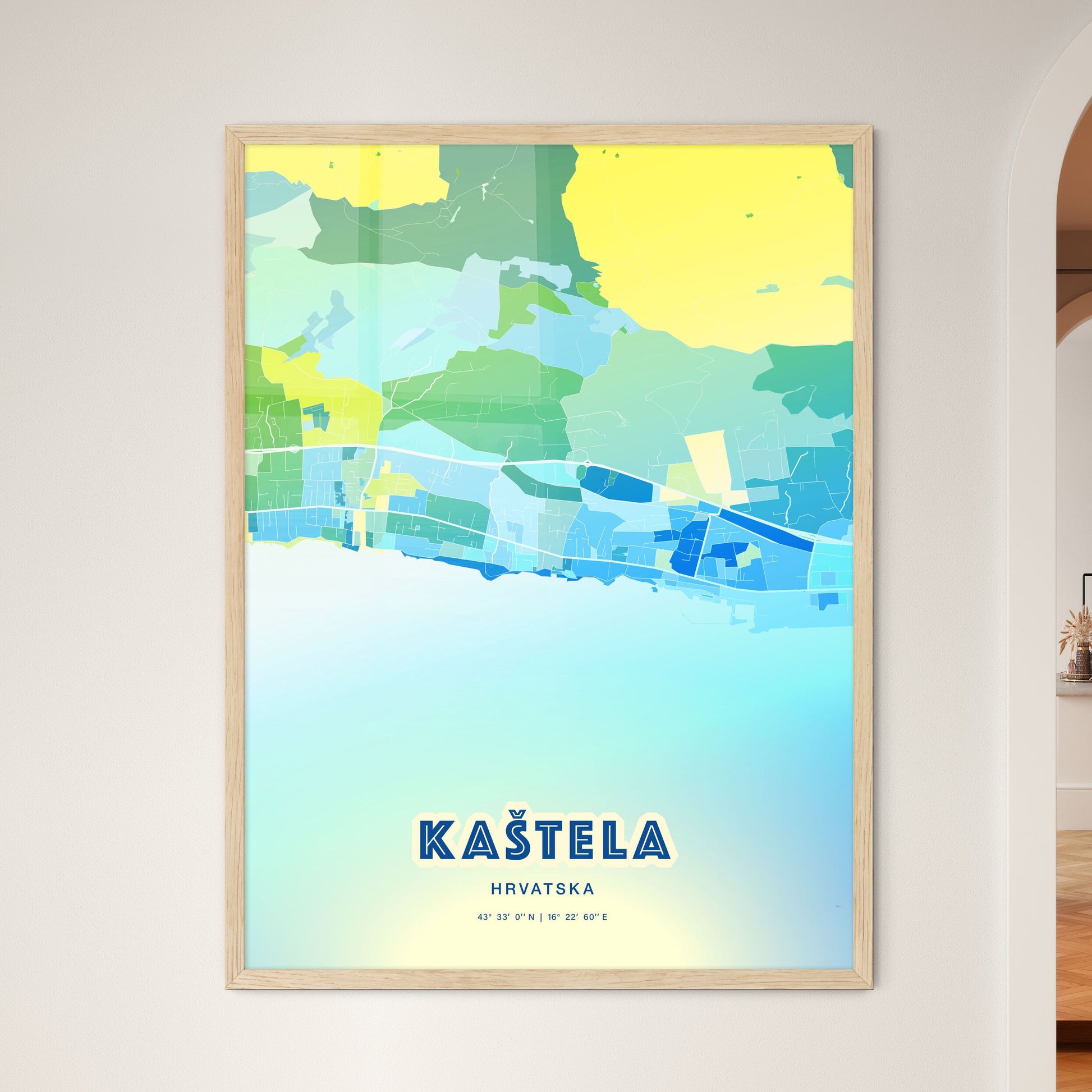 Colorful KAŠTELA CROATIA Fine Art Map Cool Blue