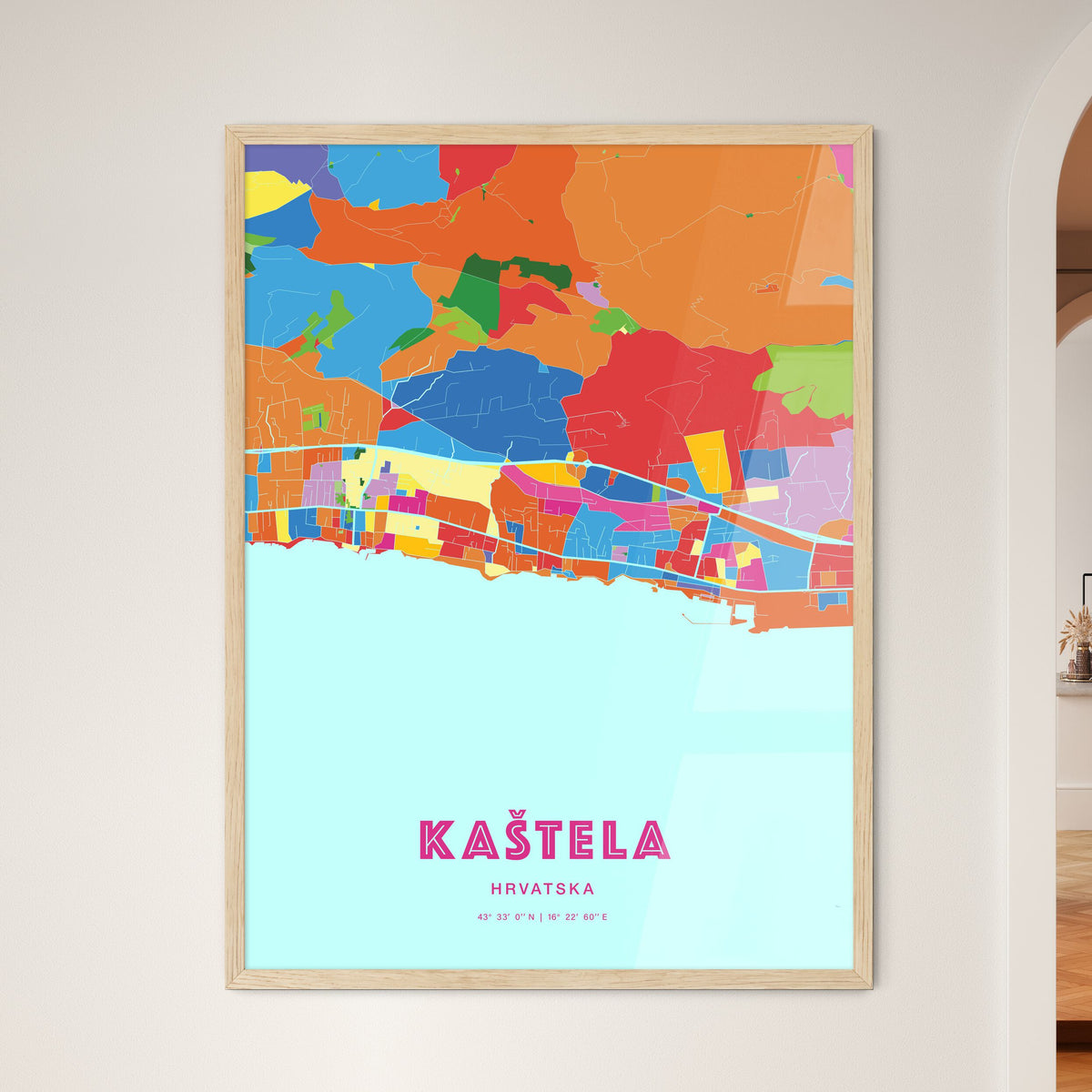Colorful KAŠTELA CROATIA Fine Art Map Crazy Colors