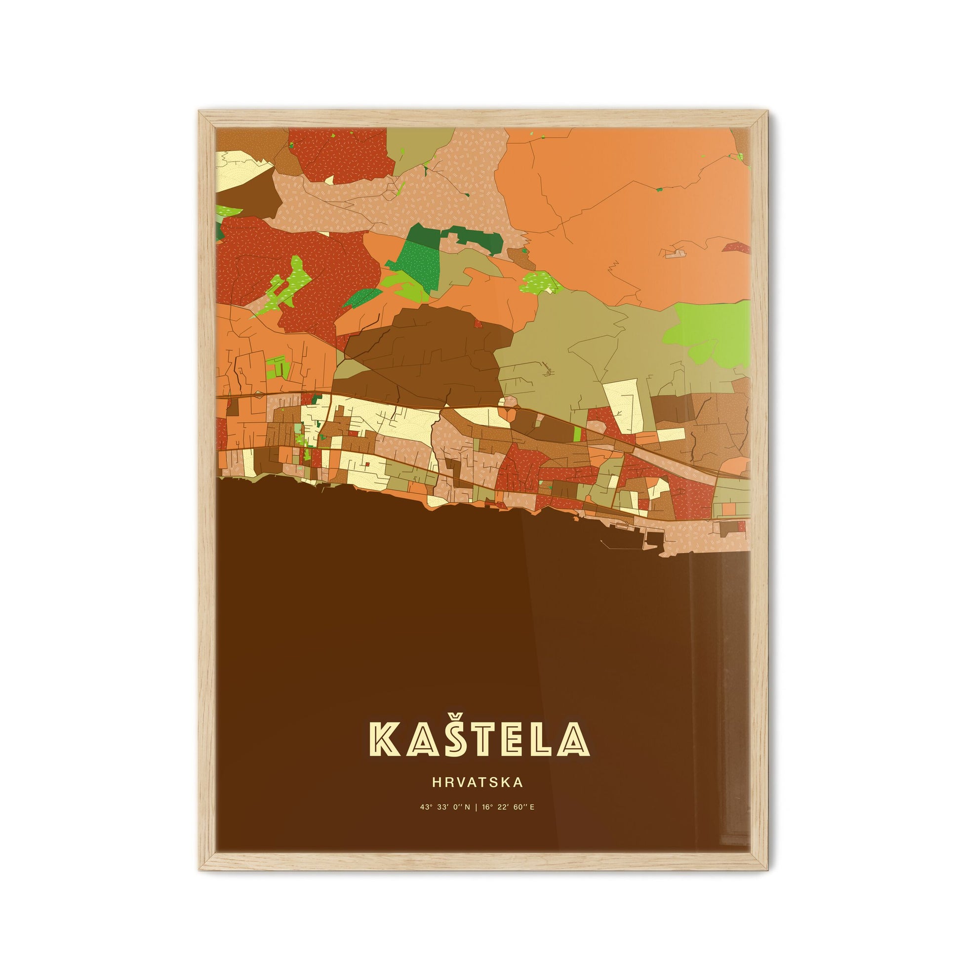 Colorful KAŠTELA CROATIA Fine Art Map Farmhouse