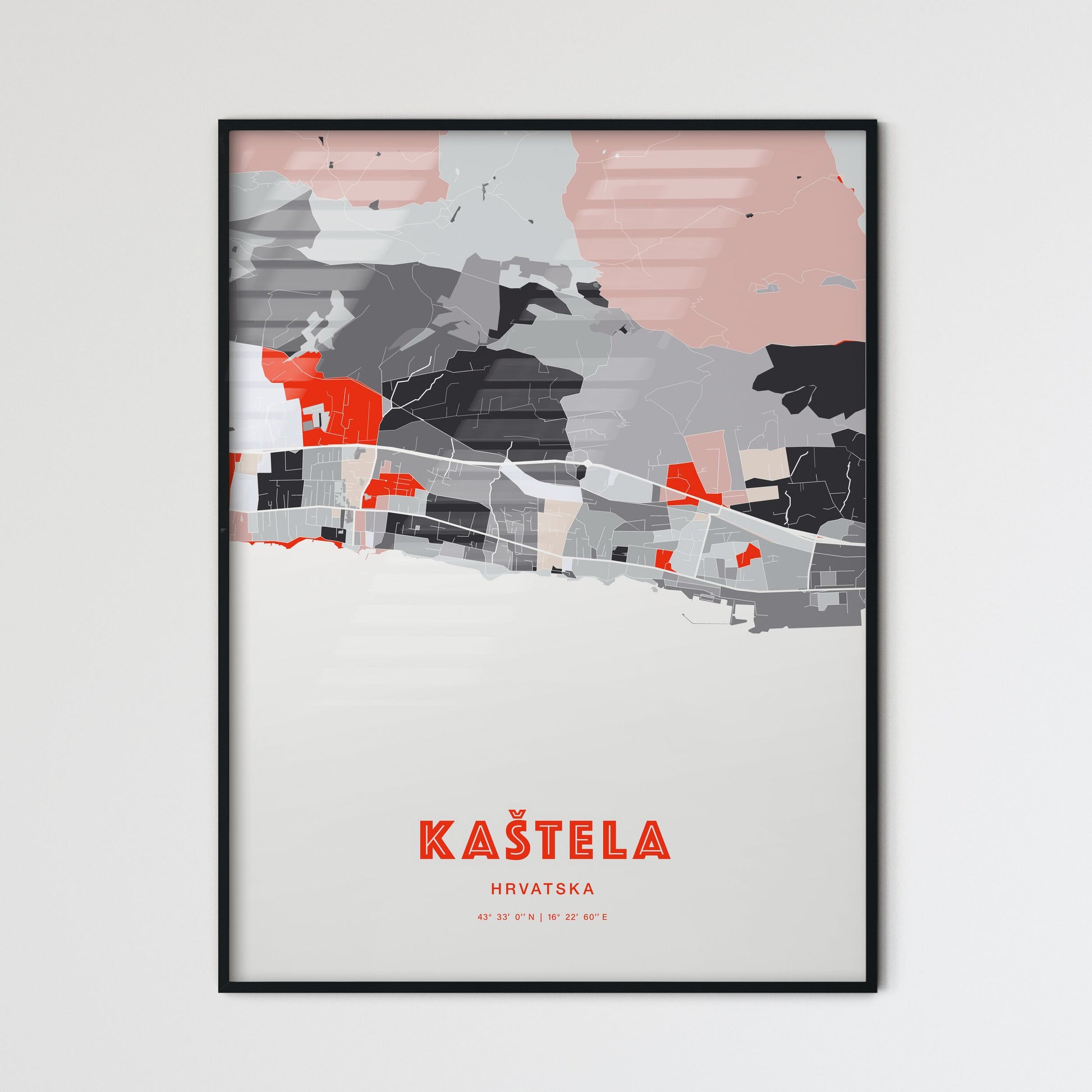 Colorful KAŠTELA CROATIA Fine Art Map Modern