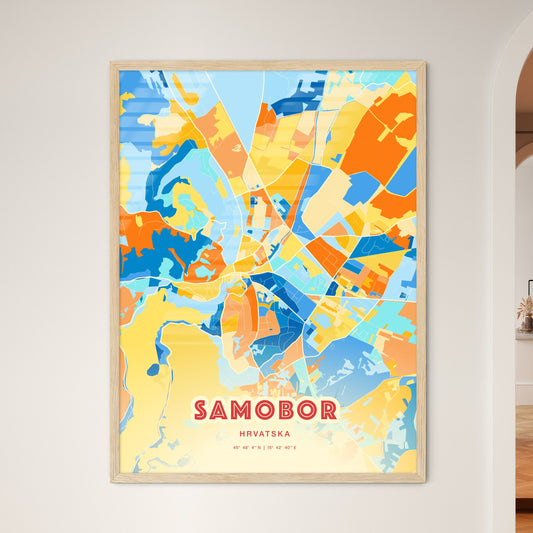 Colorful SAMOBOR CROATIA Fine Art Map Blue Orange