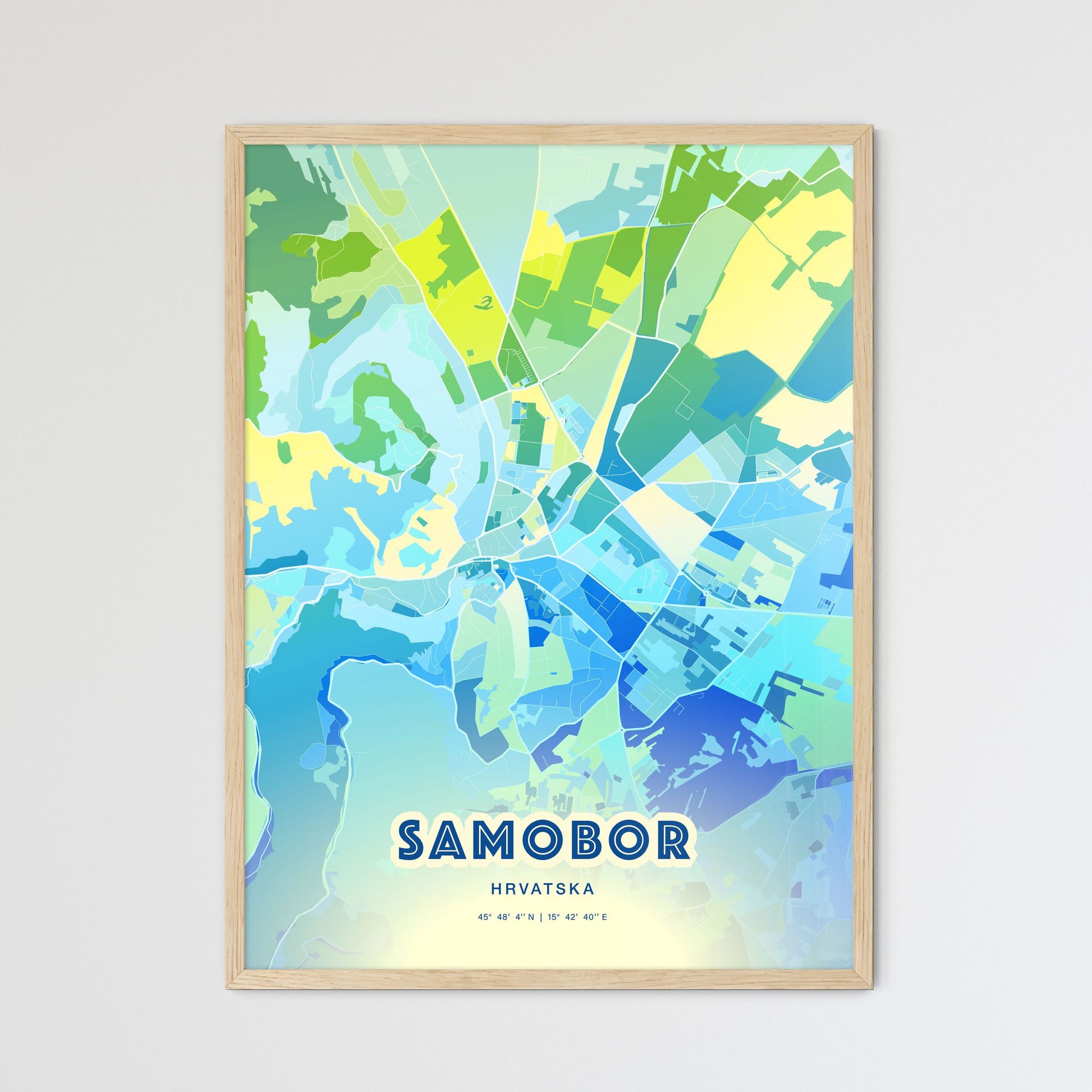Colorful SAMOBOR CROATIA Fine Art Map Cool Blue