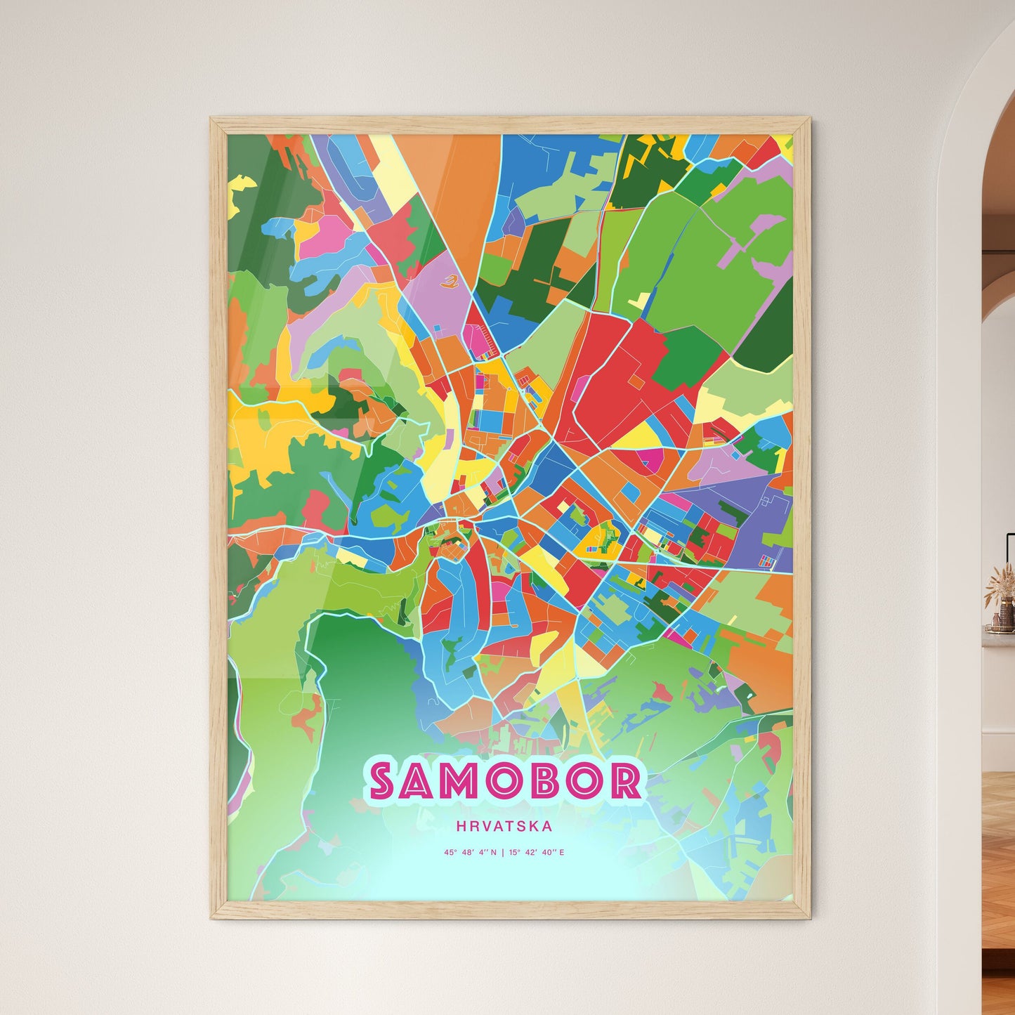 Colorful SAMOBOR CROATIA Fine Art Map Crazy Colors