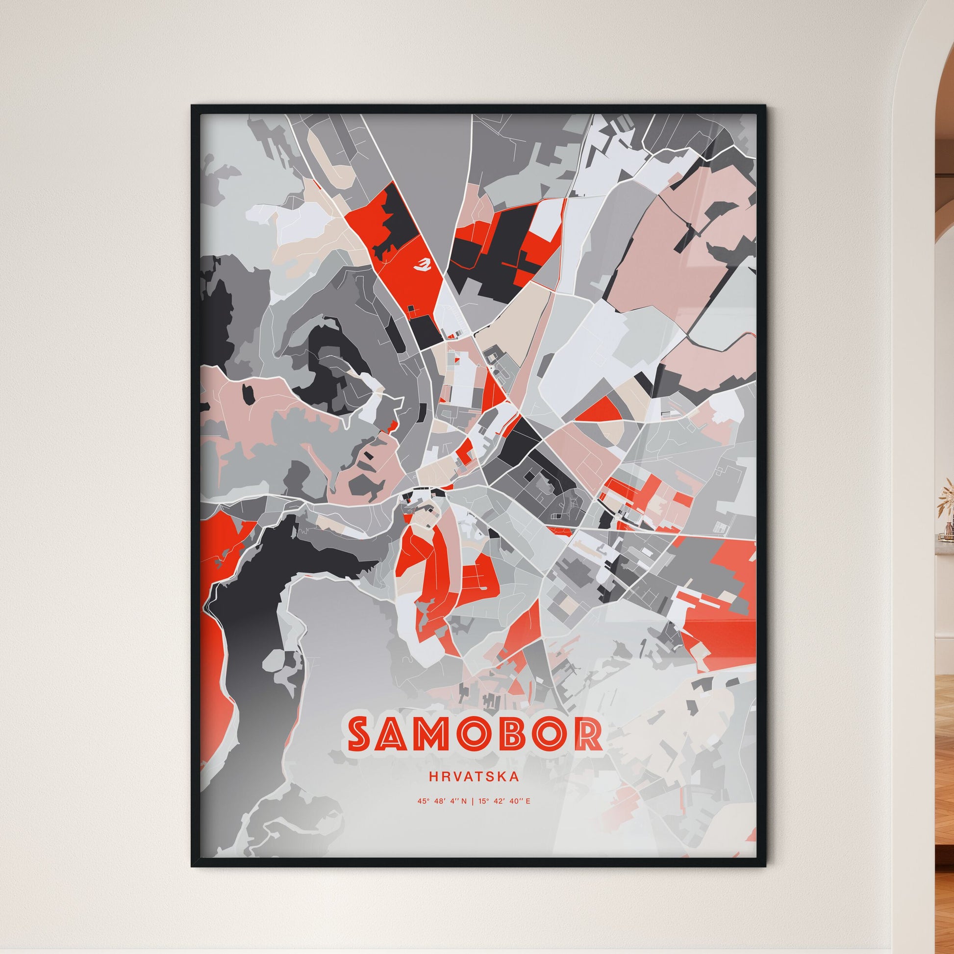 Colorful SAMOBOR CROATIA Fine Art Map Modern