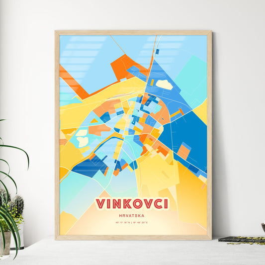 Colorful VINKOVCI CROATIA Fine Art Map Blue Orange