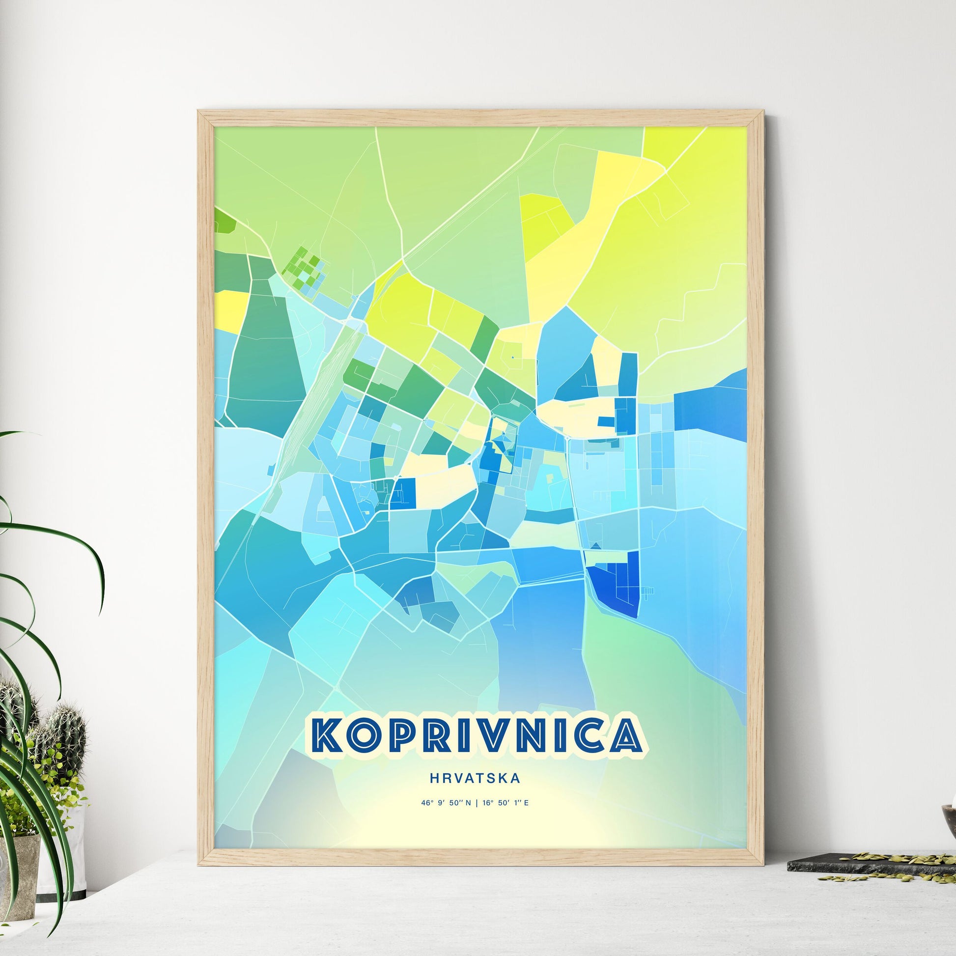 Colorful KOPRIVNICA CROATIA Fine Art Map Cool Blue