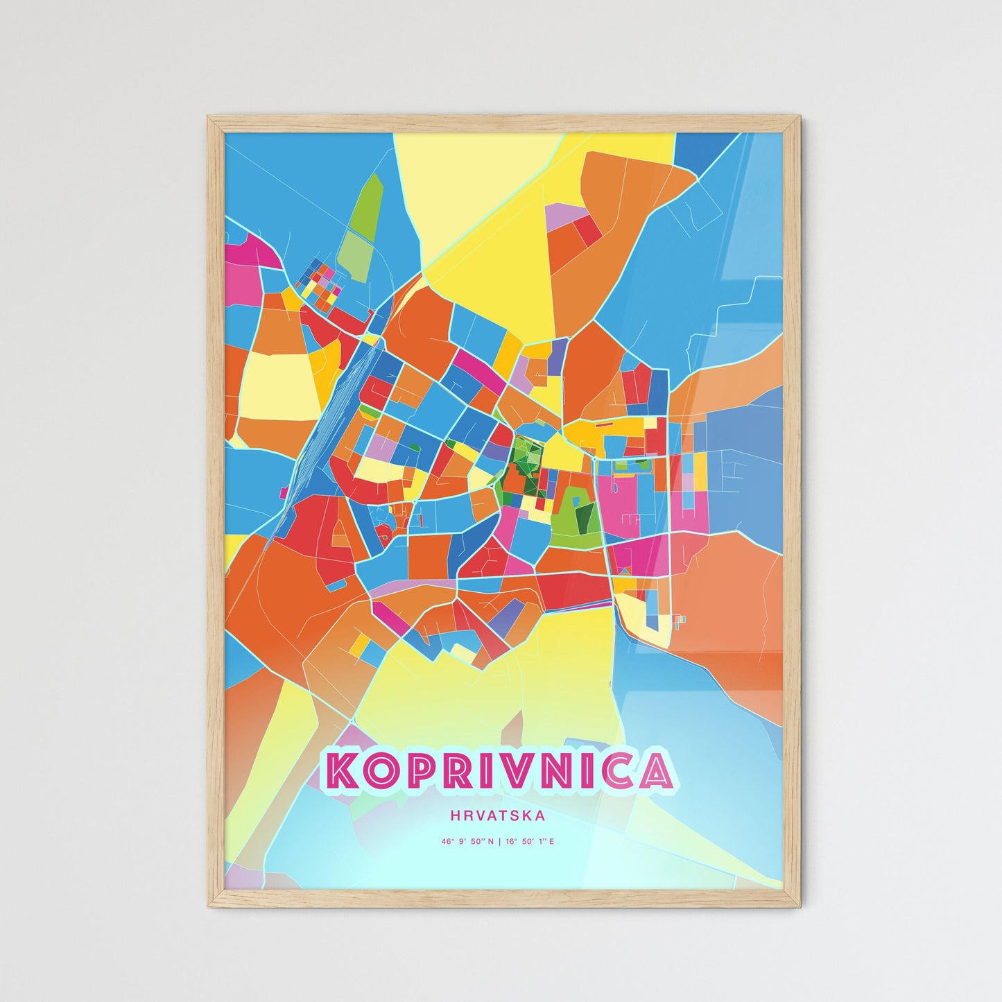 Colorful KOPRIVNICA CROATIA Fine Art Map Crazy Colors