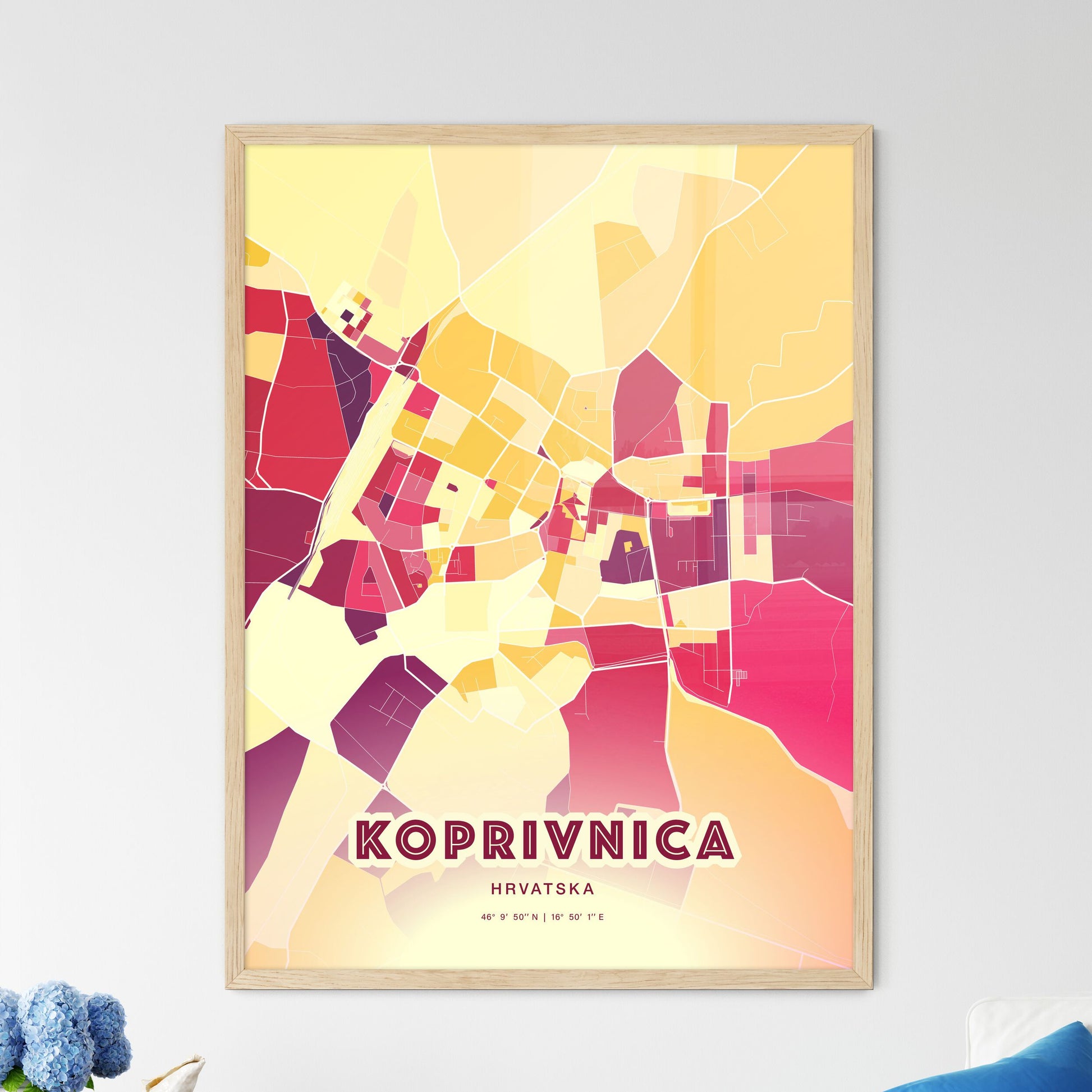 Colorful KOPRIVNICA CROATIA Fine Art Map Hot Red