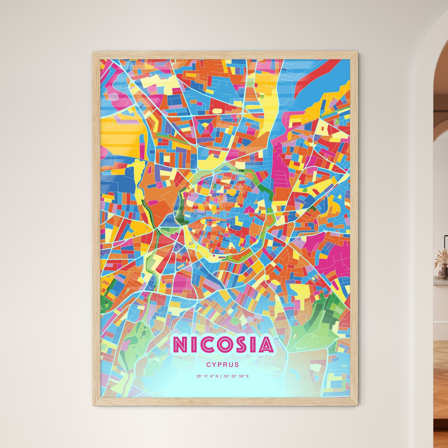 Colorful NICOSIA CYPRUS Fine Art Map Crazy Colors