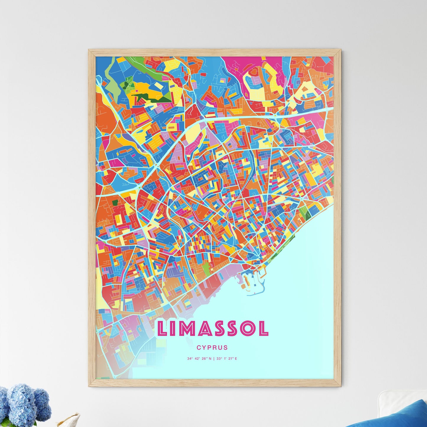 Colorful LIMASSOL CYPRUS Fine Art Map Crazy Colors