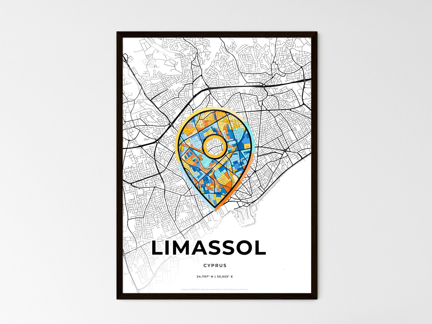 Limassol Cyprus wedding art map with pointer icon