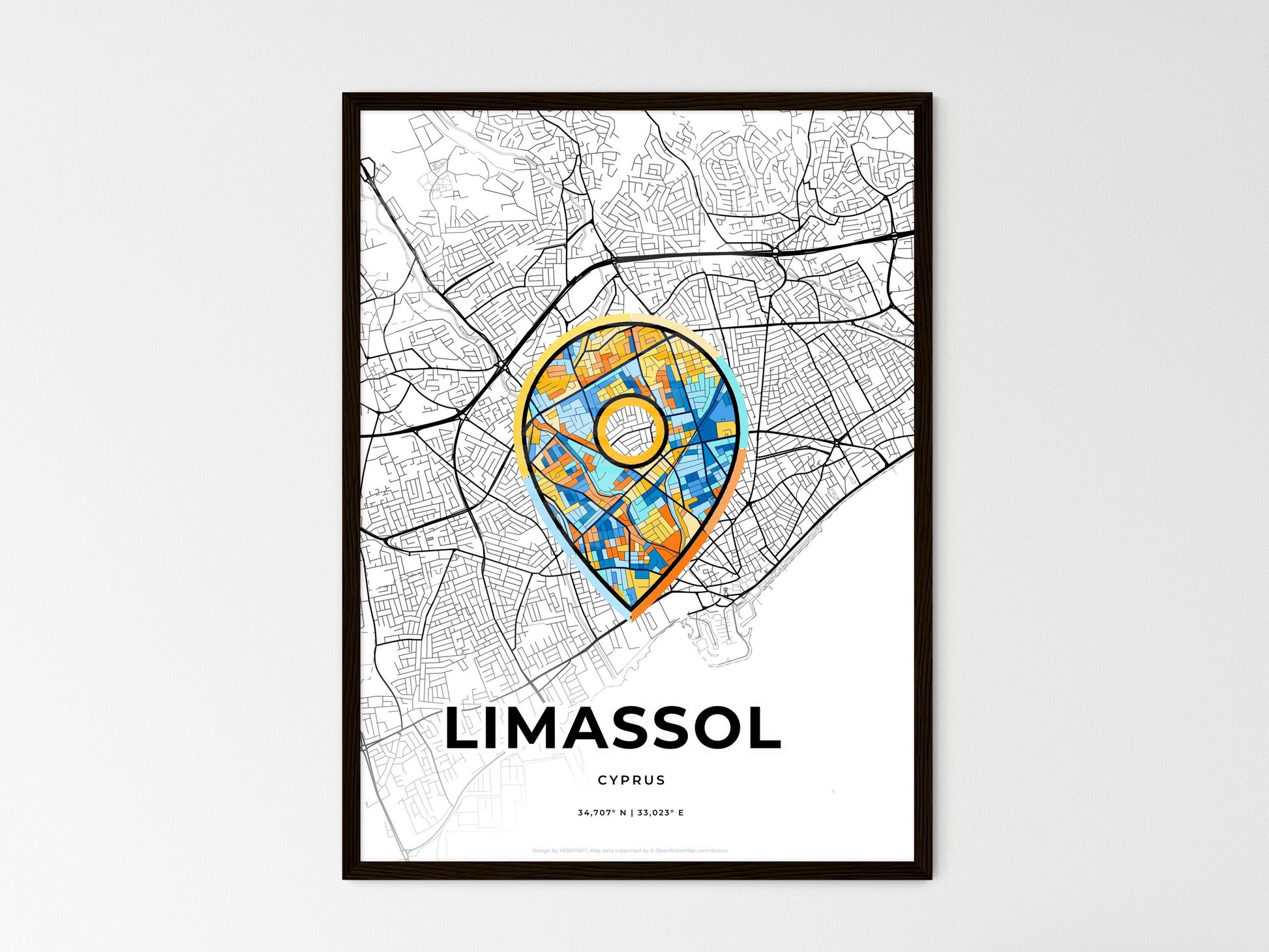 Limassol Cyprus wedding art map with pointer icon