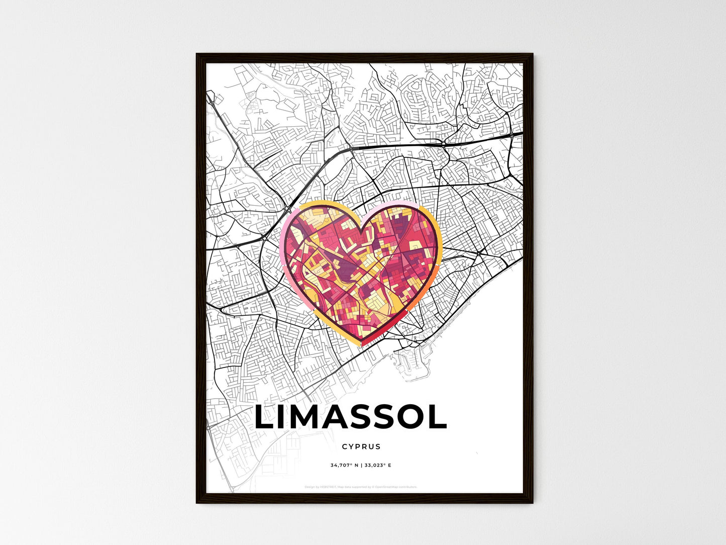 Limassol Cyprus wedding art map with heart icon