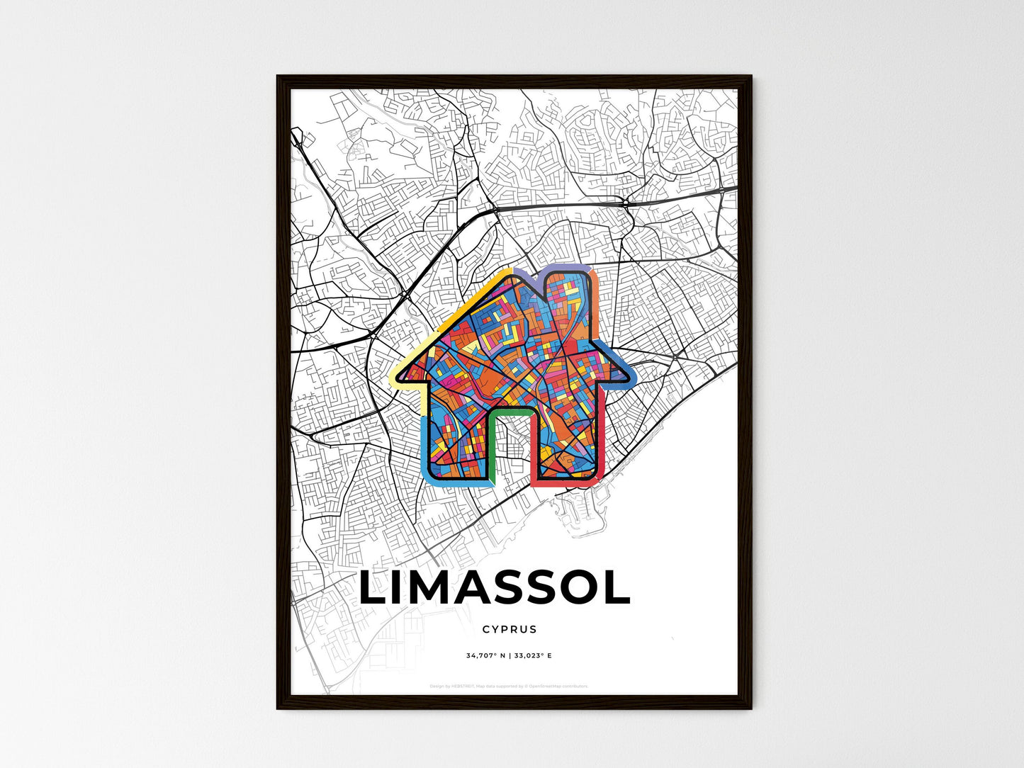 Limassol Cyprus wedding art map with home icon