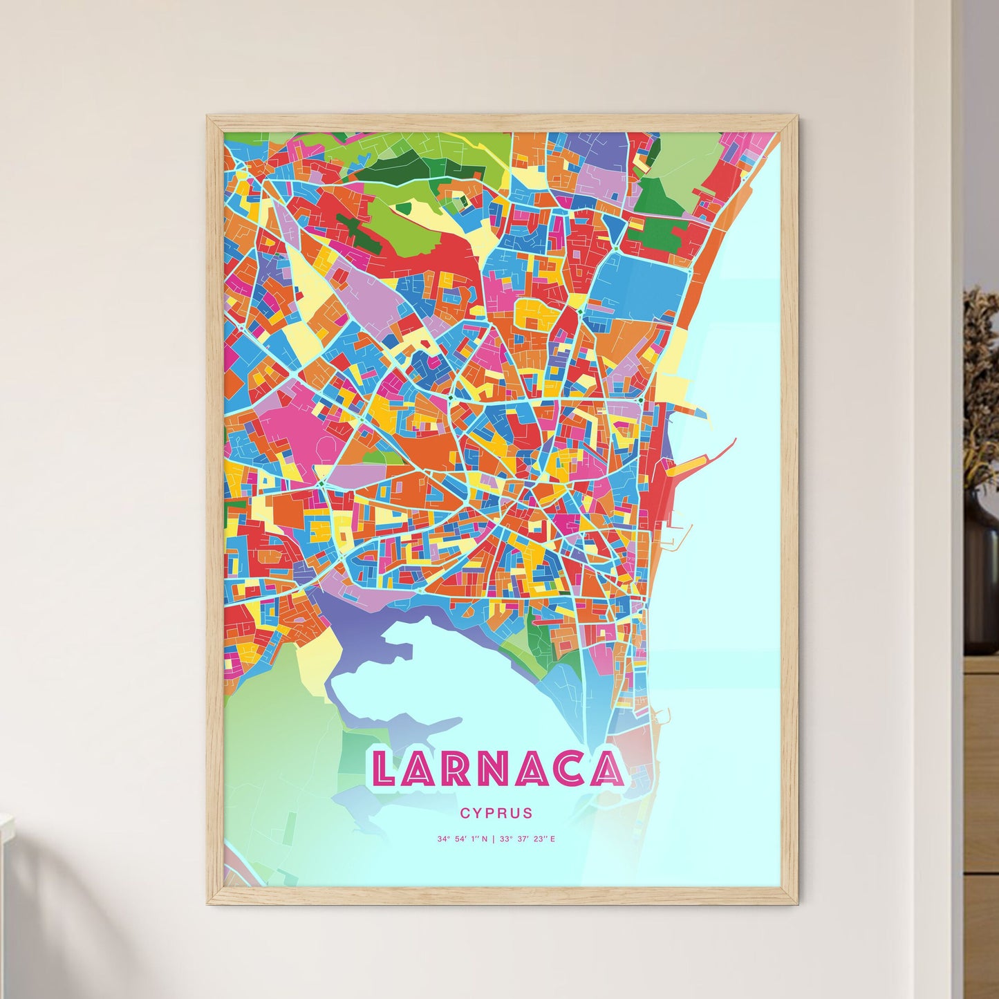 Colorful LARNACA CYPRUS Fine Art Map Crazy Colors