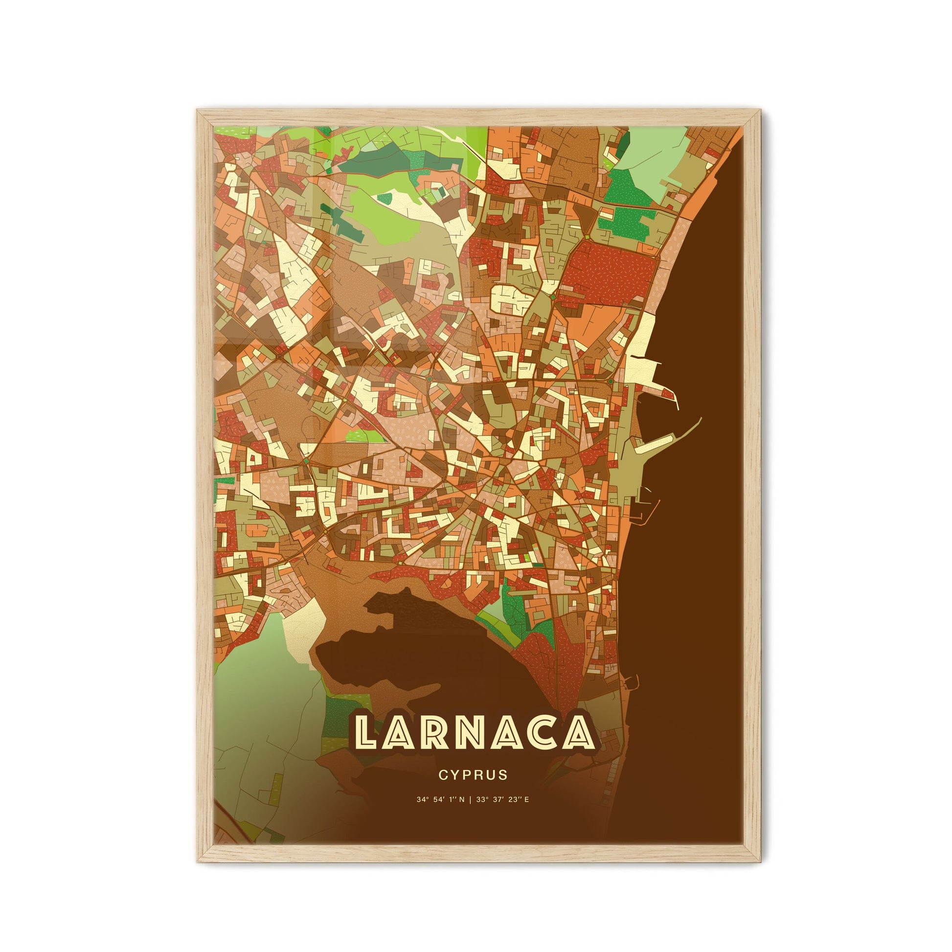 Colorful LARNACA CYPRUS Fine Art Map Farmhouse