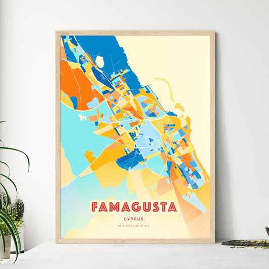 Colorful FAMAGUSTA CYPRUS Fine Art Map Blue Orange