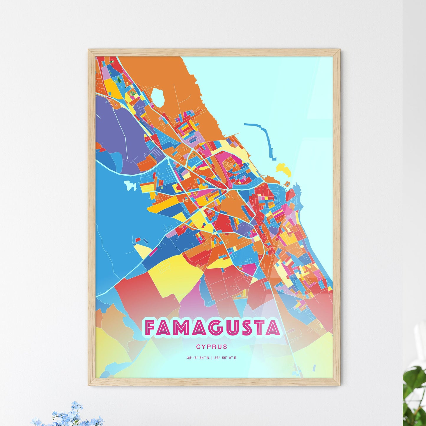 Colorful FAMAGUSTA CYPRUS Fine Art Map Crazy Colors