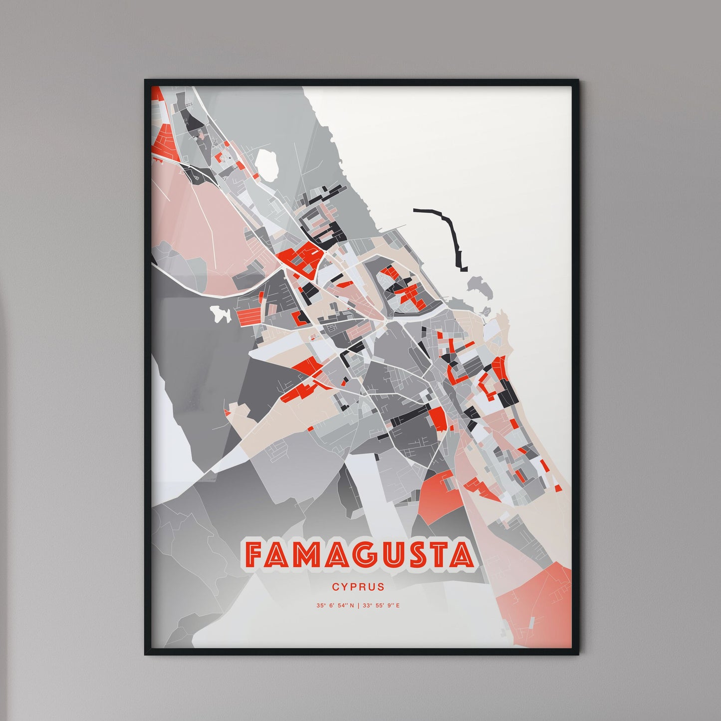 Colorful FAMAGUSTA CYPRUS Fine Art Map Modern