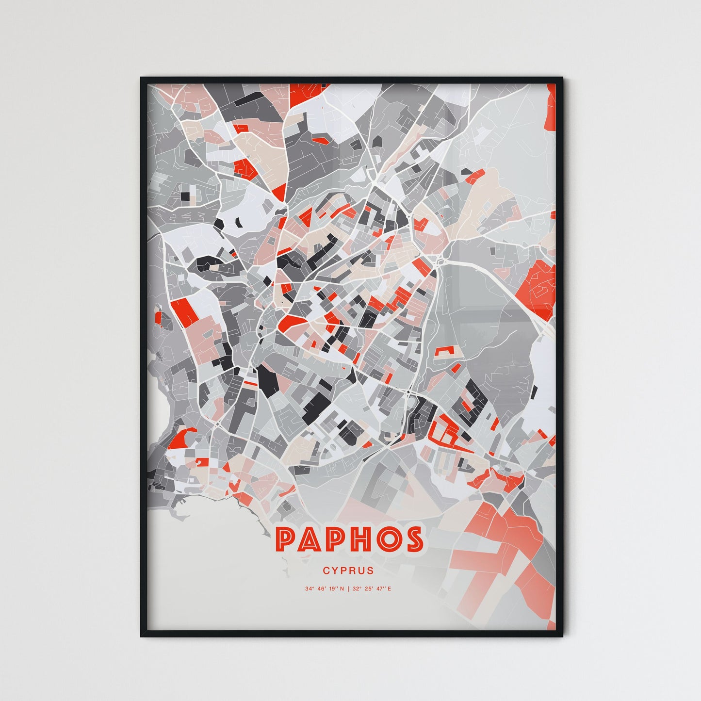 Colorful PAPHOS CYPRUS Fine Art Map Modern