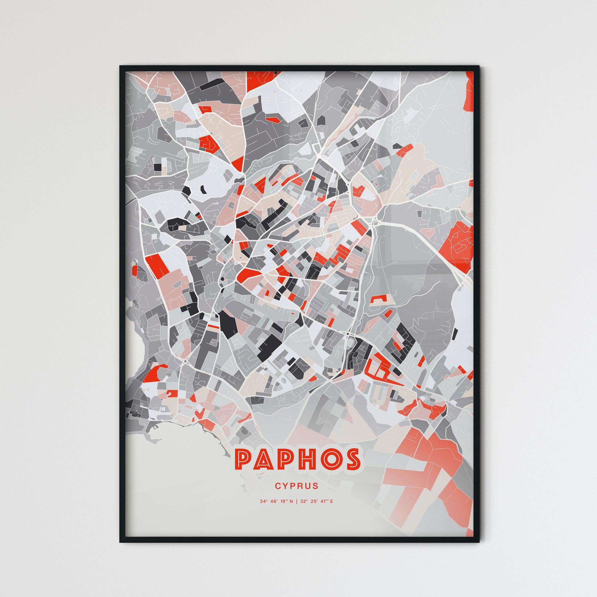 Colorful PAPHOS CYPRUS Fine Art Map Modern