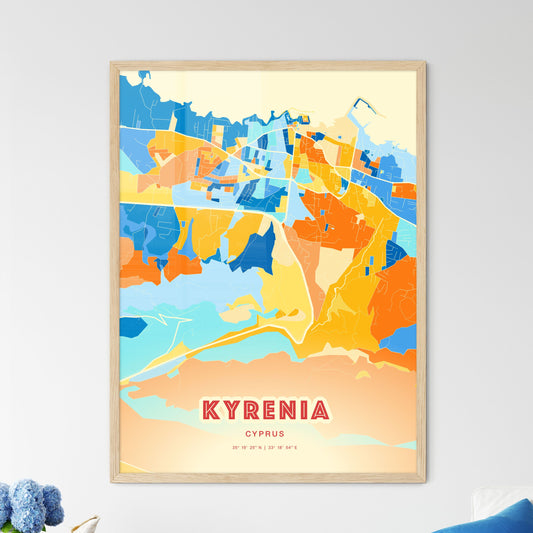 Colorful KYRENIA CYPRUS Fine Art Map Blue Orange