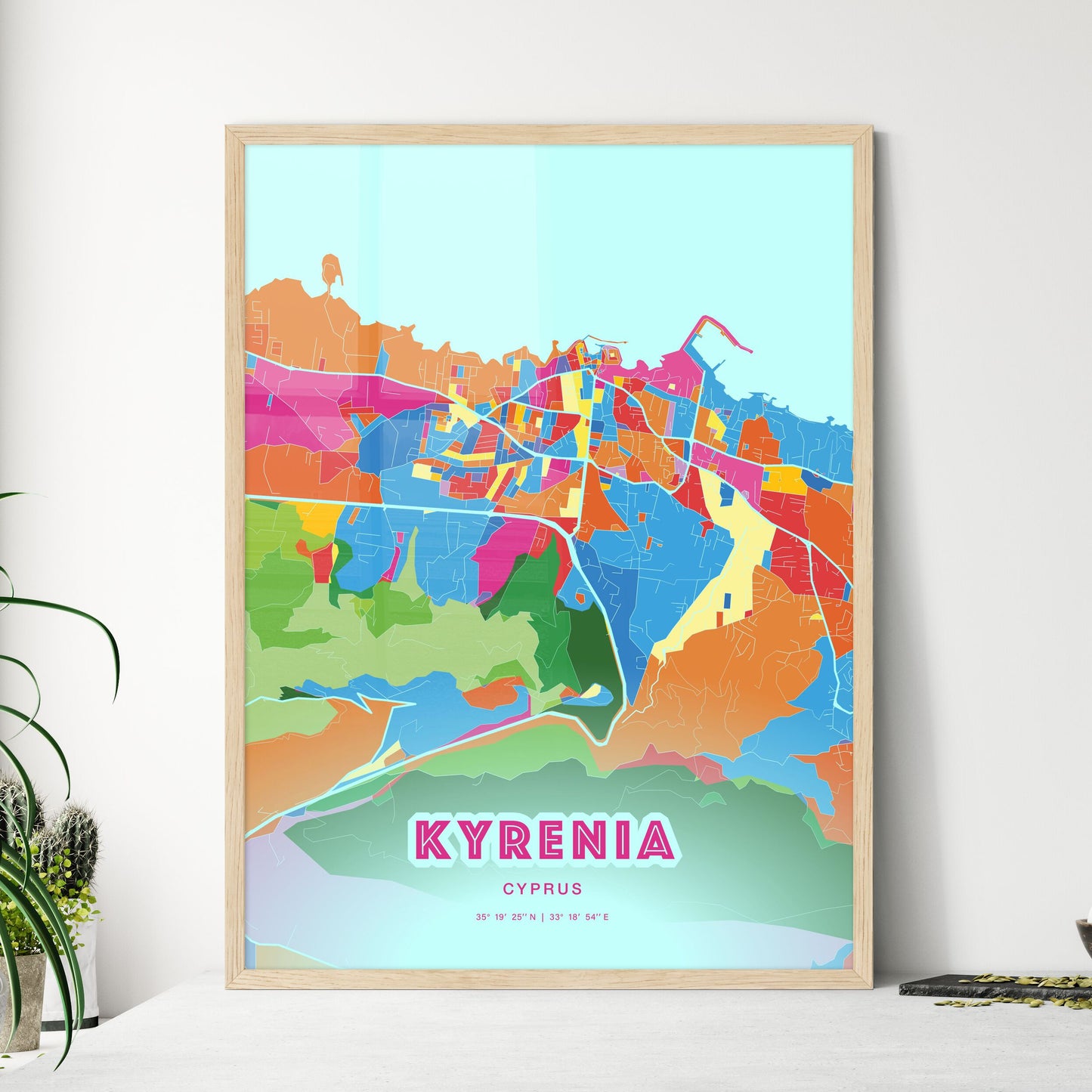 Colorful KYRENIA CYPRUS Fine Art Map Crazy Colors