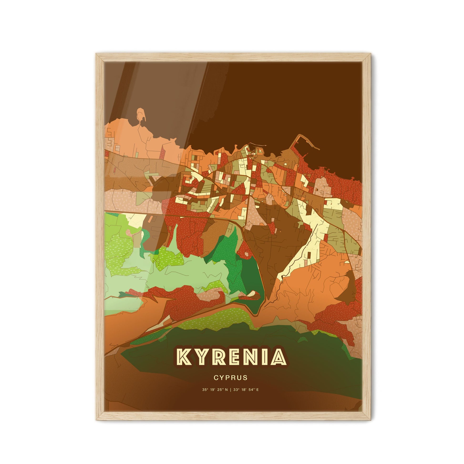 Colorful KYRENIA CYPRUS Fine Art Map Farmhouse