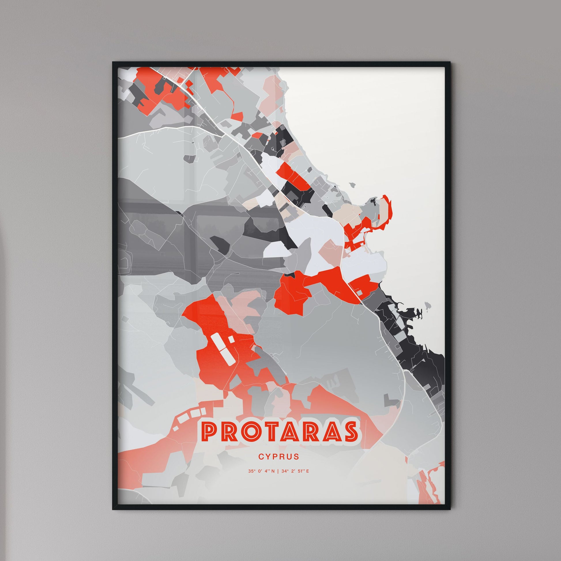 Colorful PROTARAS CYPRUS Fine Art Map Modern