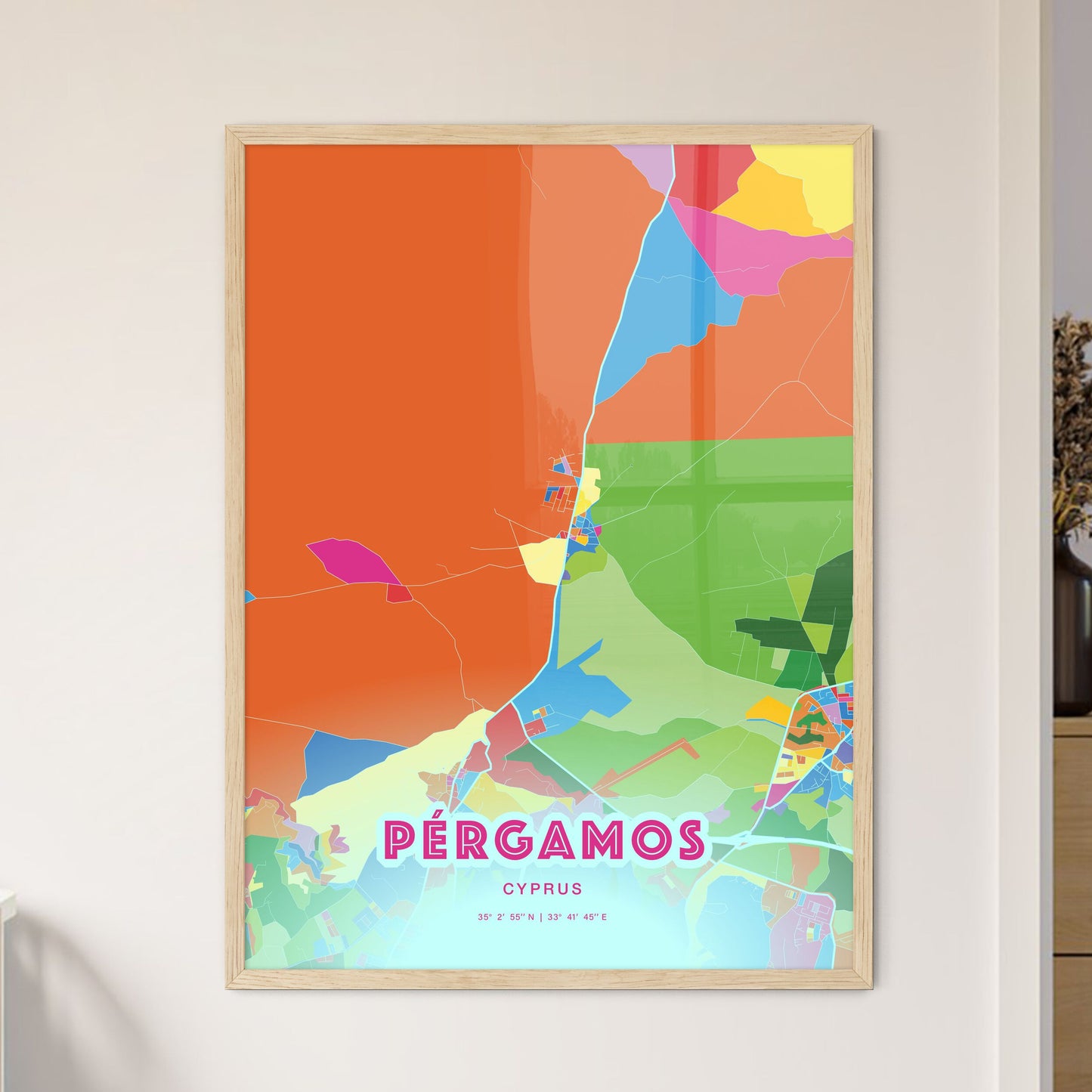 Colorful PÉRGAMOS CYPRUS Fine Art Map Crazy Colors