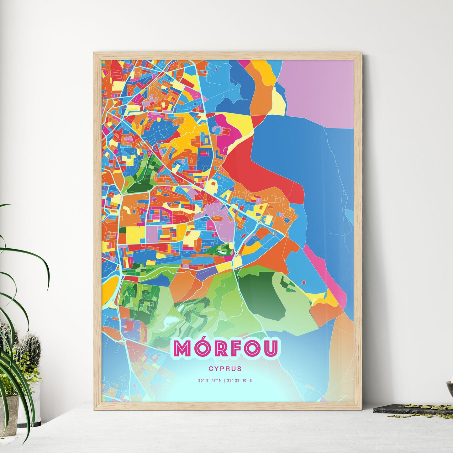 Colorful MÓRFOU CYPRUS Fine Art Map Crazy Colors
