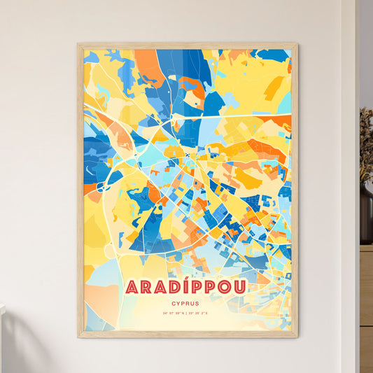 Colorful ARADÍPPOU CYPRUS Fine Art Map Blue Orange