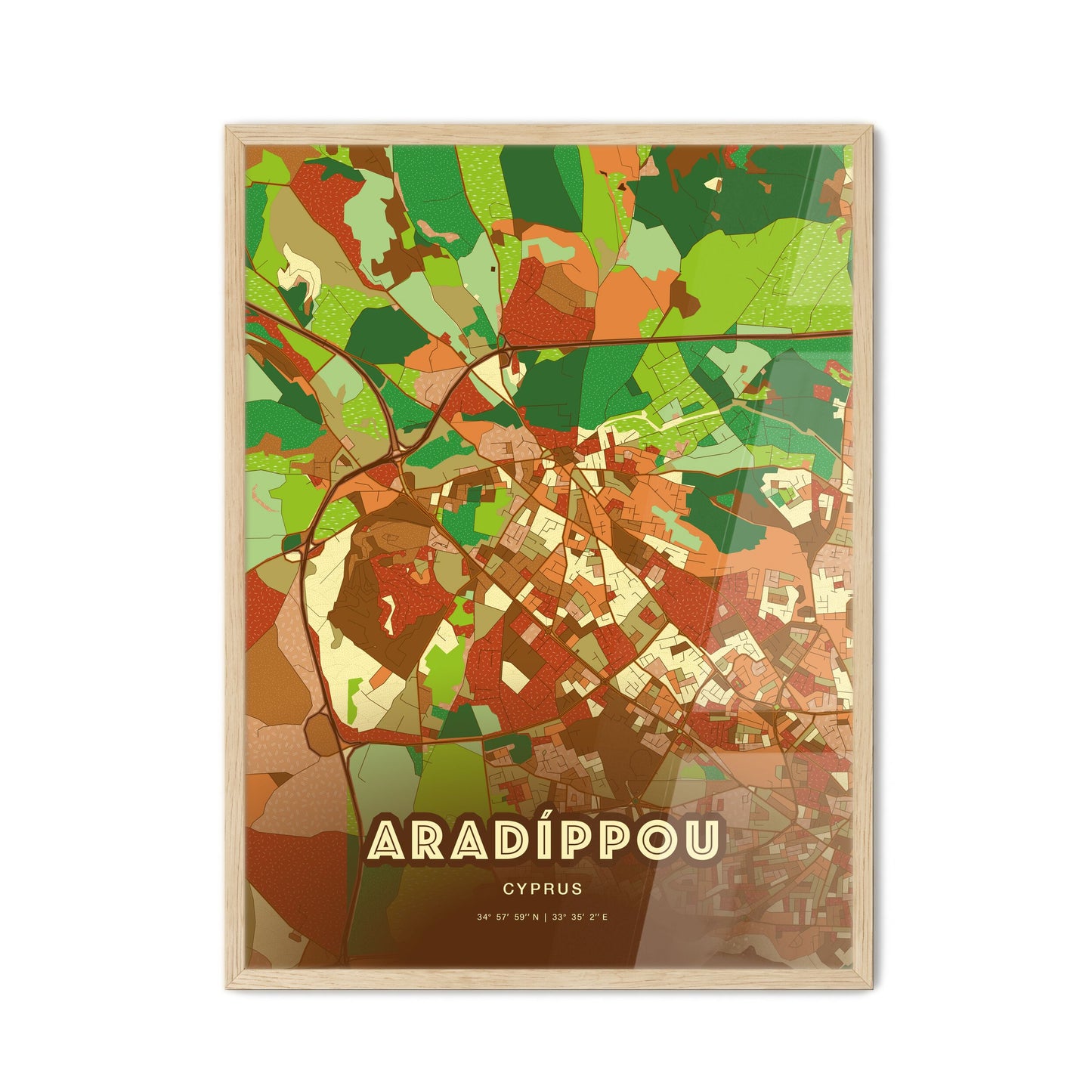 Colorful ARADÍPPOU CYPRUS Fine Art Map Farmhouse