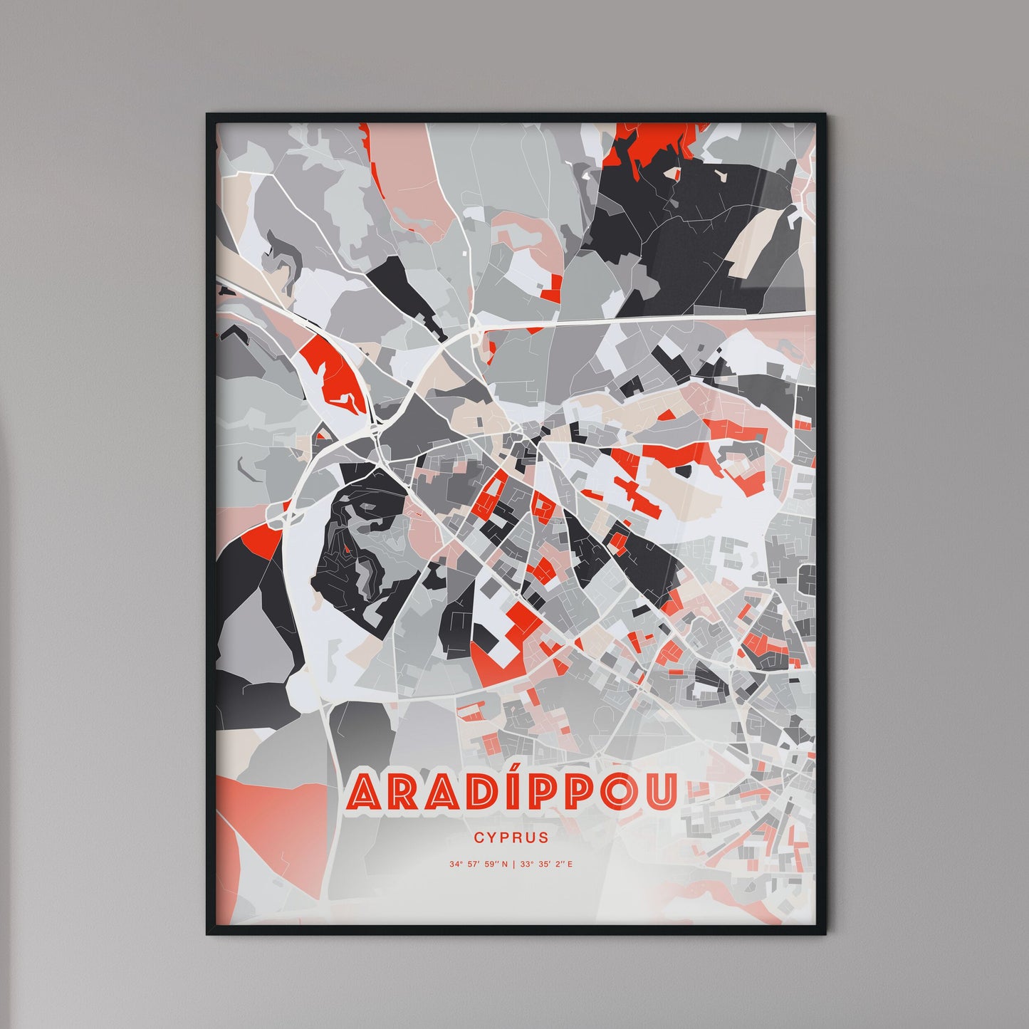 Colorful ARADÍPPOU CYPRUS Fine Art Map Modern