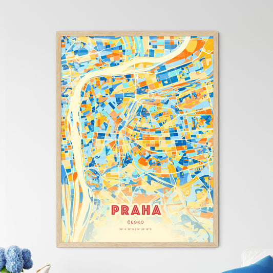 Colorful PRAGUE CZECHIA Fine Art Map Blue Orange