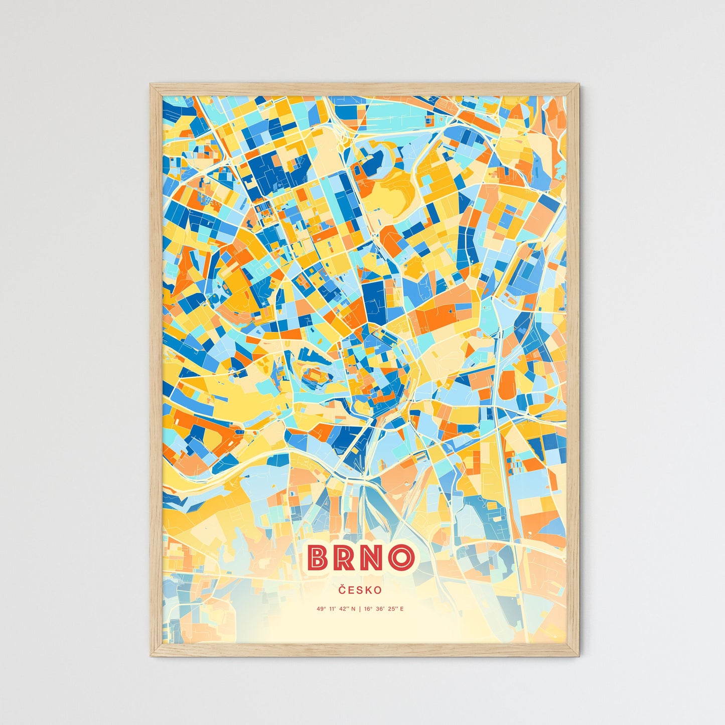 Colorful BRNO CZECHIA Fine Art Map Blue Orange