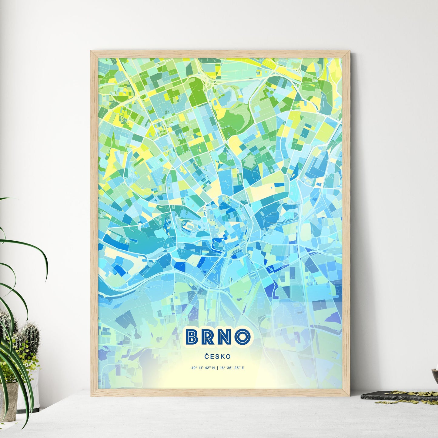 Colorful BRNO CZECHIA Fine Art Map Cool Blue