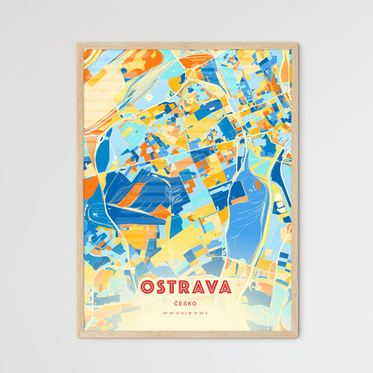 Colorful OSTRAVA CZECHIA Fine Art Map Blue Orange