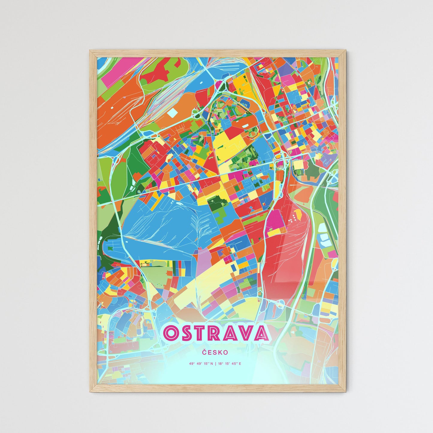 Colorful OSTRAVA CZECHIA Fine Art Map Crazy Colors
