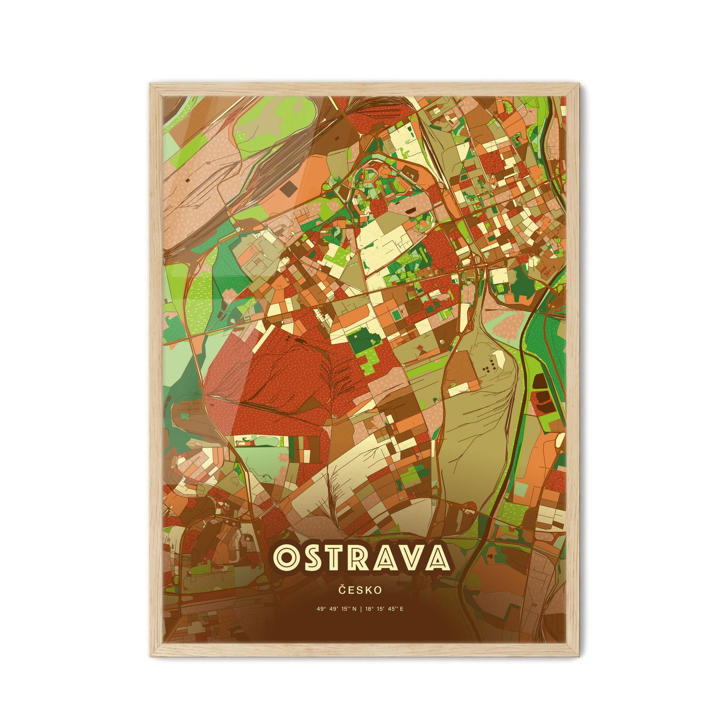 Colorful OSTRAVA CZECHIA Fine Art Map Farmhouse