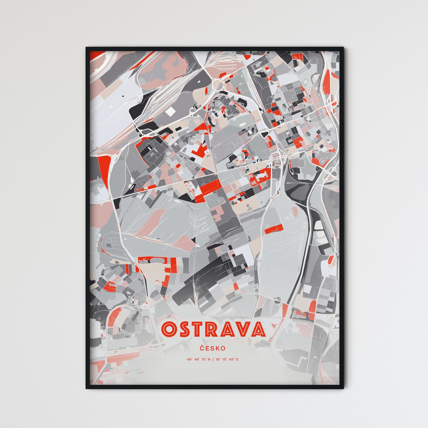 Colorful OSTRAVA CZECHIA Fine Art Map Modern