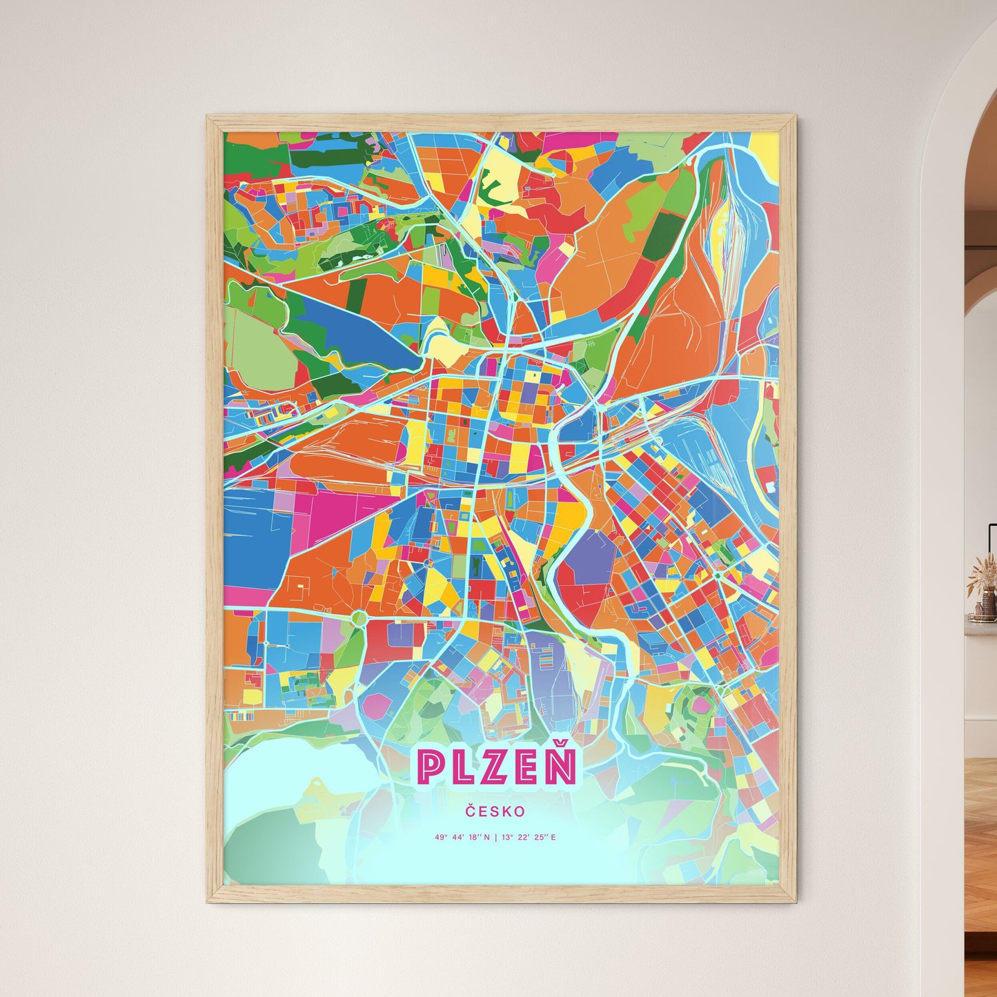 Colorful PLZEŇ CZECHIA Fine Art Map Crazy Colors