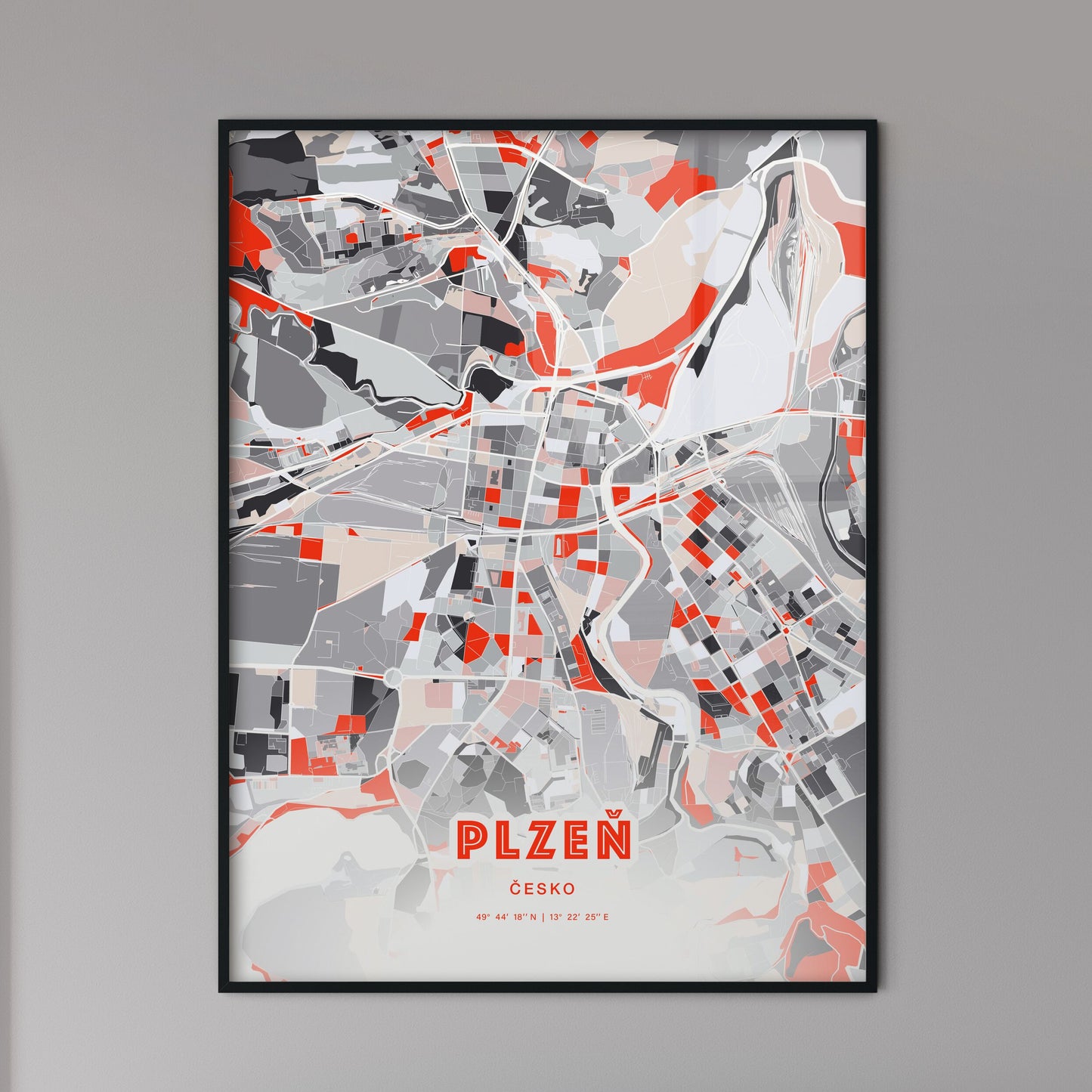 Colorful PLZEŇ CZECHIA Fine Art Map Modern