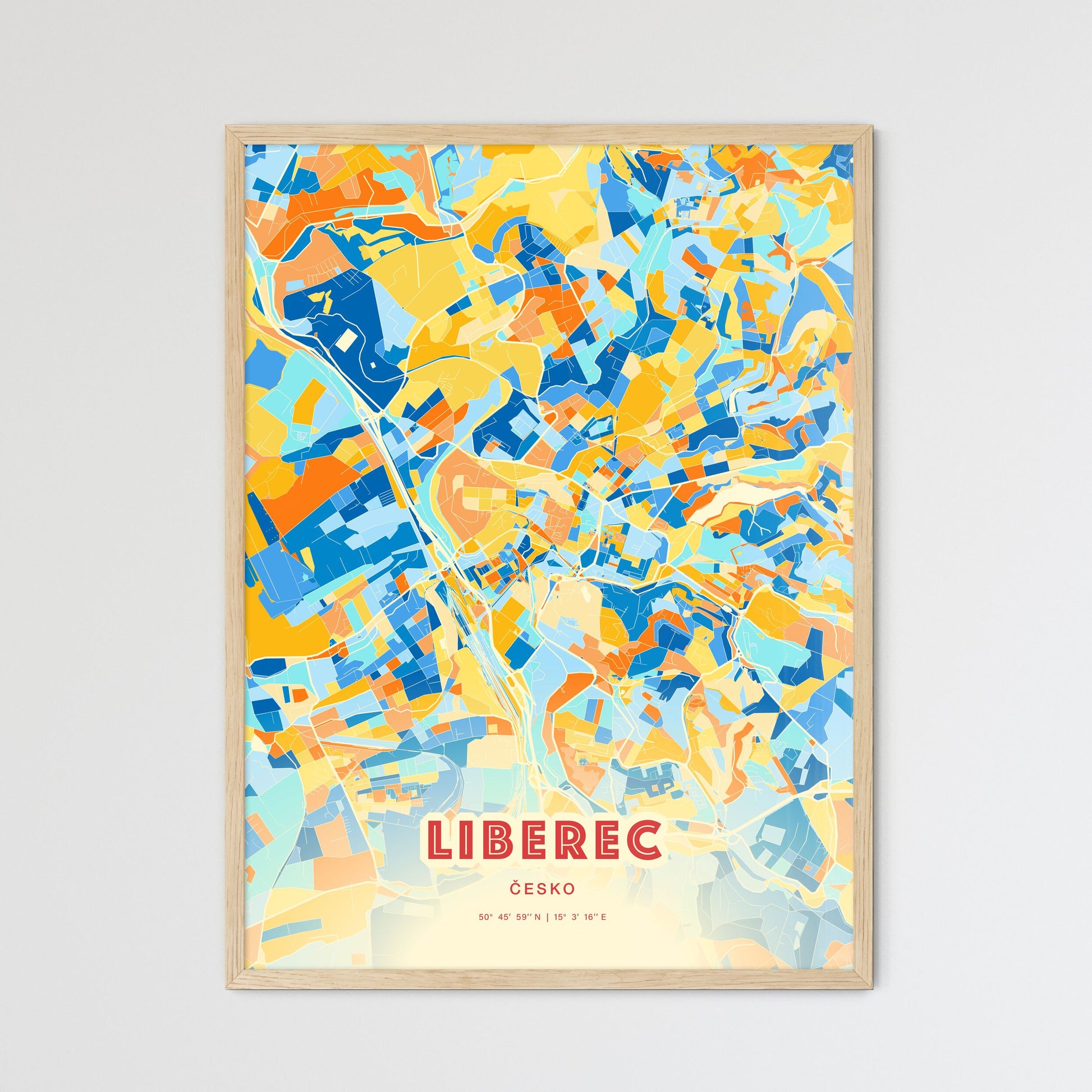 Colorful LIBEREC CZECHIA Fine Art Map Blue Orange