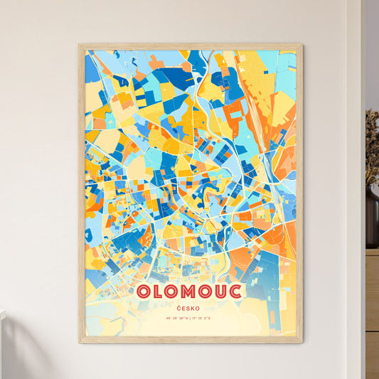 Colorful OLOMOUC CZECHIA Fine Art Map Blue Orange